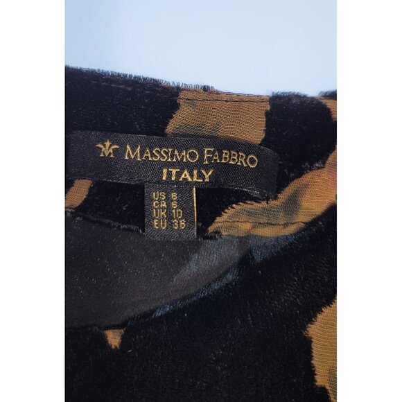 Massimo Fabbro Italy Dress 6 Shift Black Velvet Wine Green Floral Burnout Lined - Picture 6 of 12